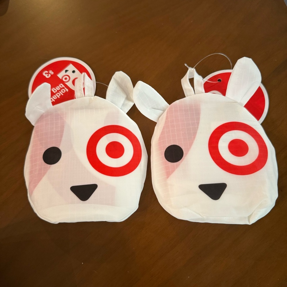 NEW Two 2 Target Bullseye Dog Reusable Foldable Pocket Shopping Bag Tote White